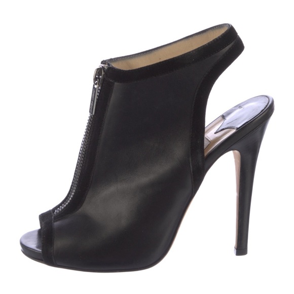 Jimmy Choo Peep Toe Heeled Booties EUC AUTHENTIC 37.5 - Picture 1 of 12